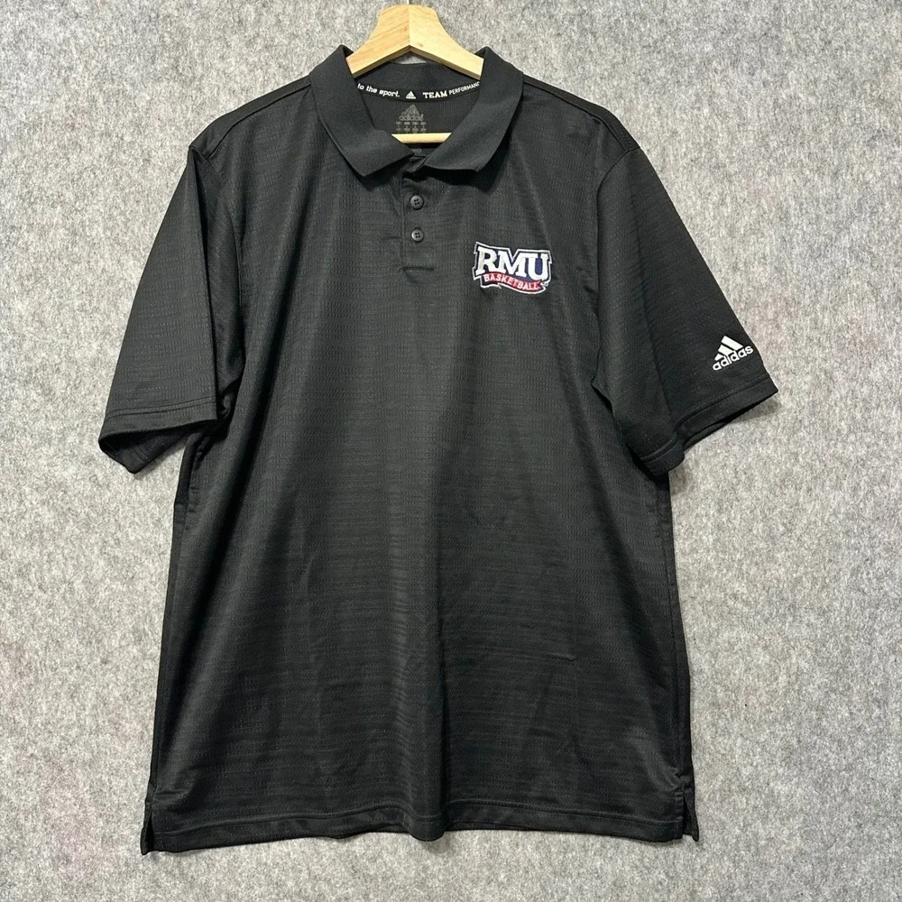 Adidas‎ Mens Size Large RMU Basketball Golf Polo Shirt Black Athletic